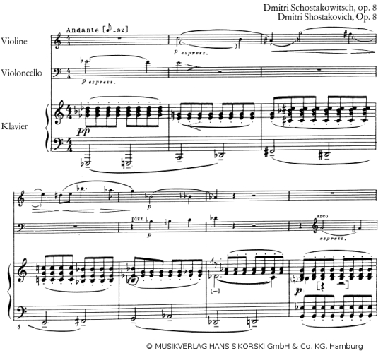 Schostakowitsch, Trio op.8 Anfang, mit frdl. Genehmigung Hans Sikorski Musikverlag &Co KG Hamburg